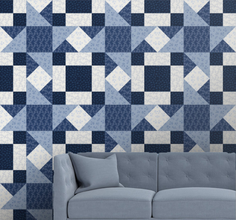 Patchwork blue star triangle design wallpaper - TenStickers