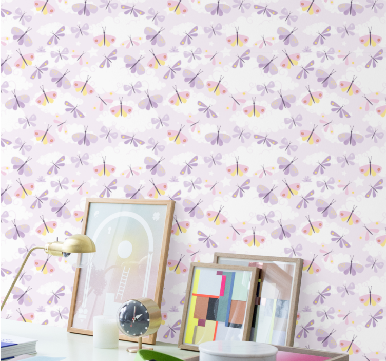 pattern in pastel purple tones Butterfly Wallpaper - TenStickers