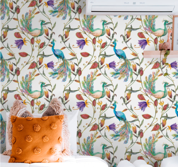 Peacock Botanical Motif ornamental wallpaper - TenStickers