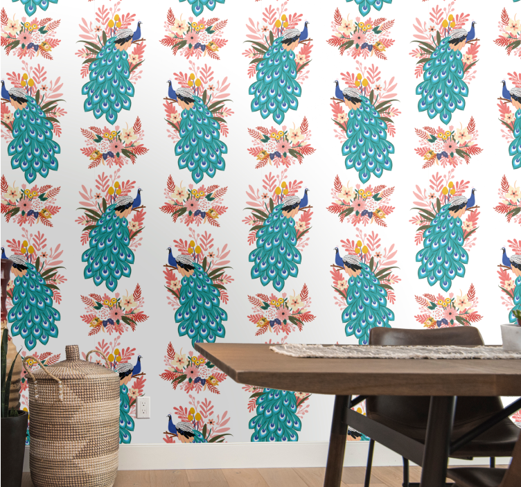 Peacock Motif birds in wallpaper - TenStickers