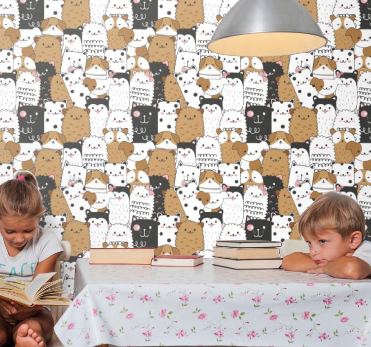 Playful Cat Motif cats wallpaper - TenStickers