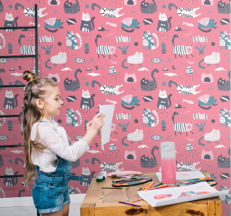 Playful Cats Illustration cats wallpaper - TenStickers