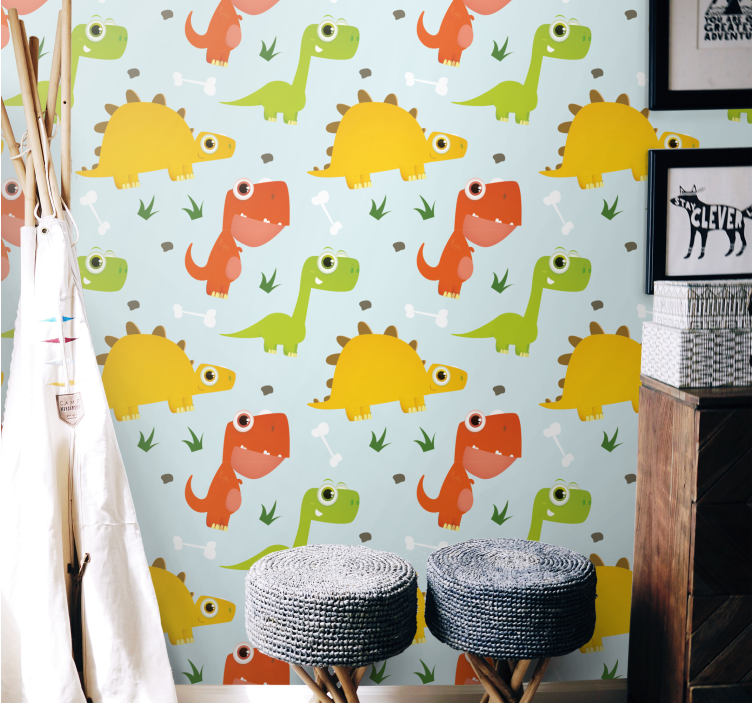 Playful Dinosaur Patterns dinosaurs wallpaper - TenStickers
