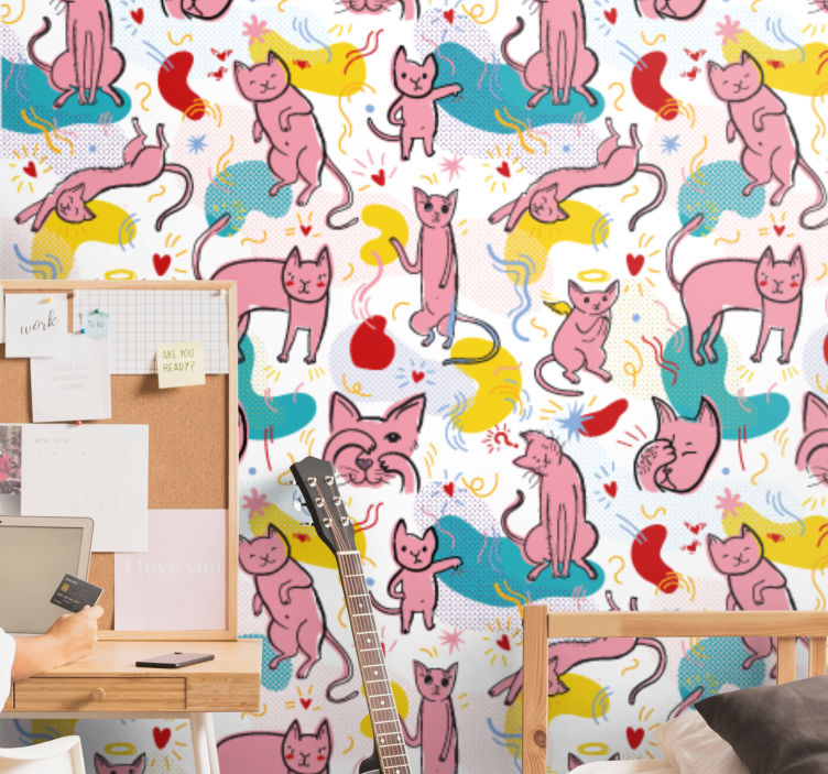 Playful Feline Patterns cats wallpaper - TenStickers