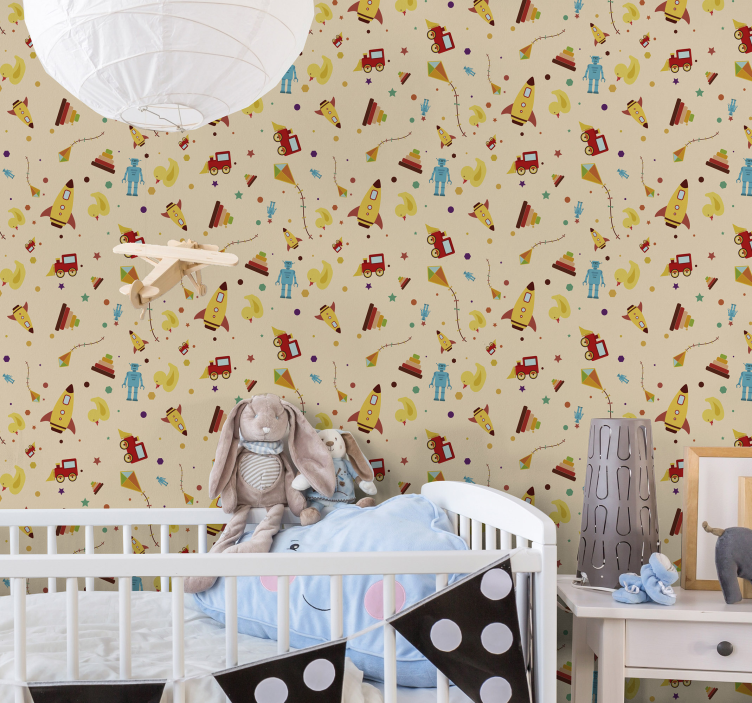 Playful Robots Rockets nursery room wallpaper - TenStickers