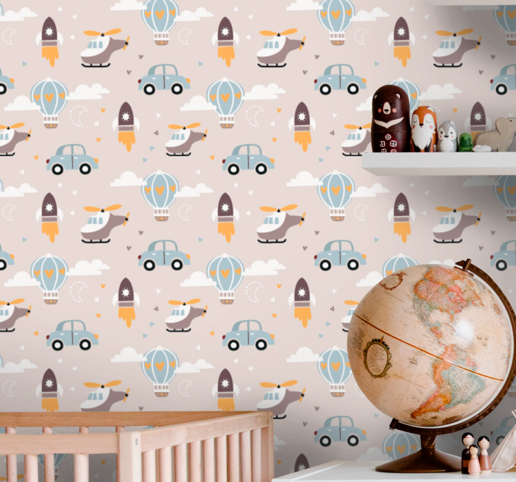 Playful Transportation wallpaper childrens room - TenStickers