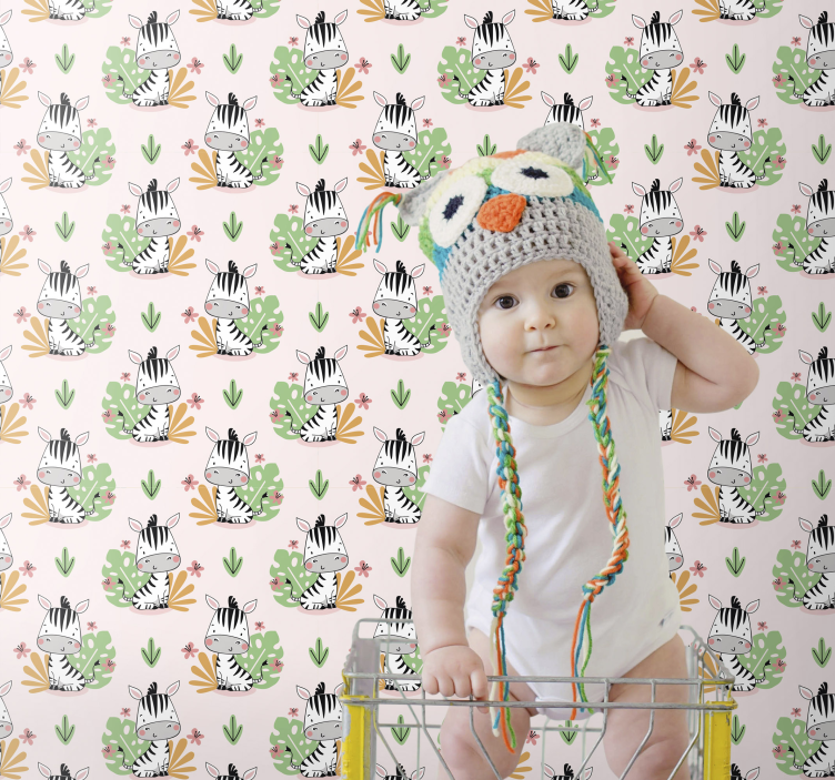 Baby Zebra Pattern nursery room wallpaper - TenStickers