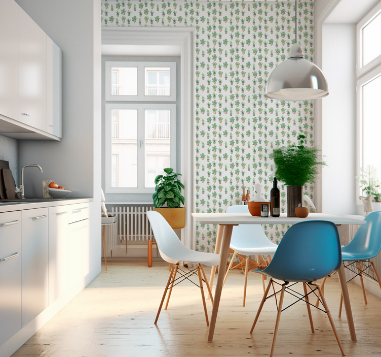 Plant pots pattern kitchen wallpaper - TenStickers