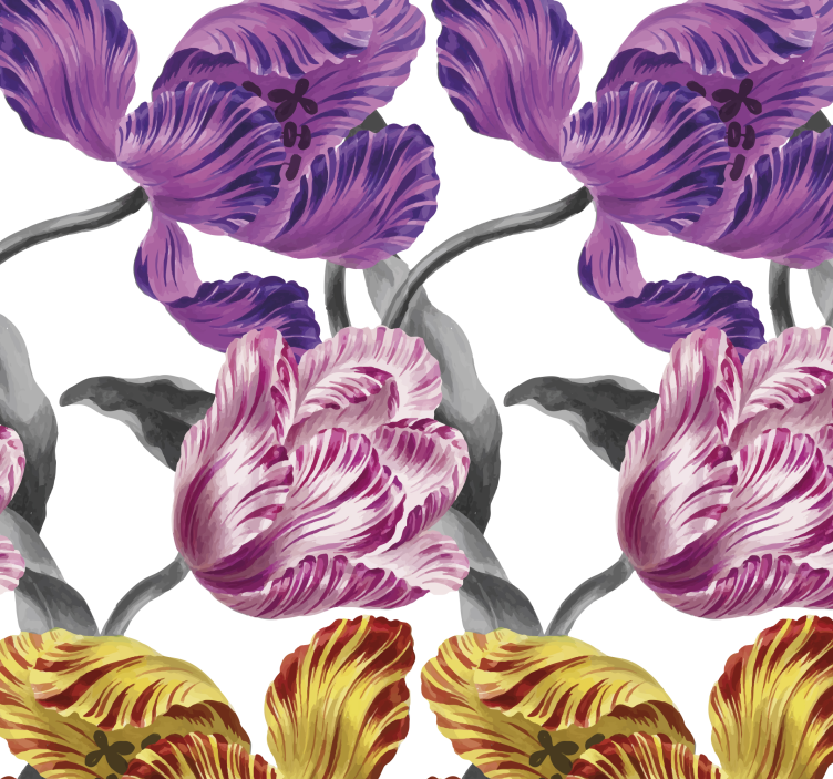 Purple, yellow pink tulips Flower Wallpaper - TenStickers