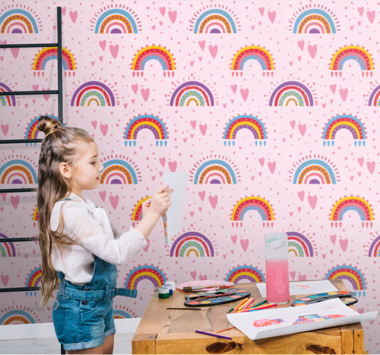 Rainbow Heart Patterns wallpaper childrens room - TenStickers