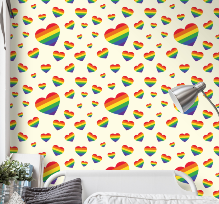 Rainbow hearts display wallpaper teenage bedroom - TenStickers