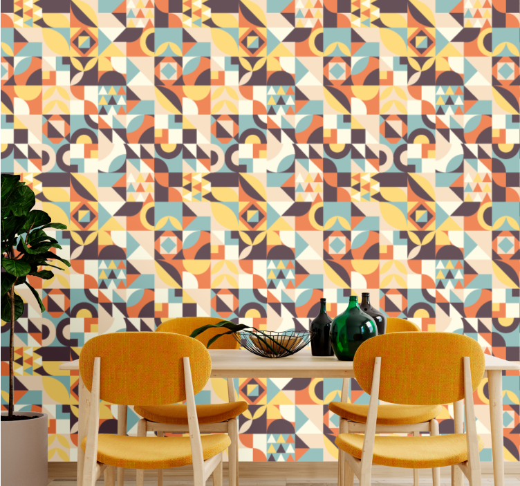 Retro colorred mosaic wallpaper geometric - TenStickers