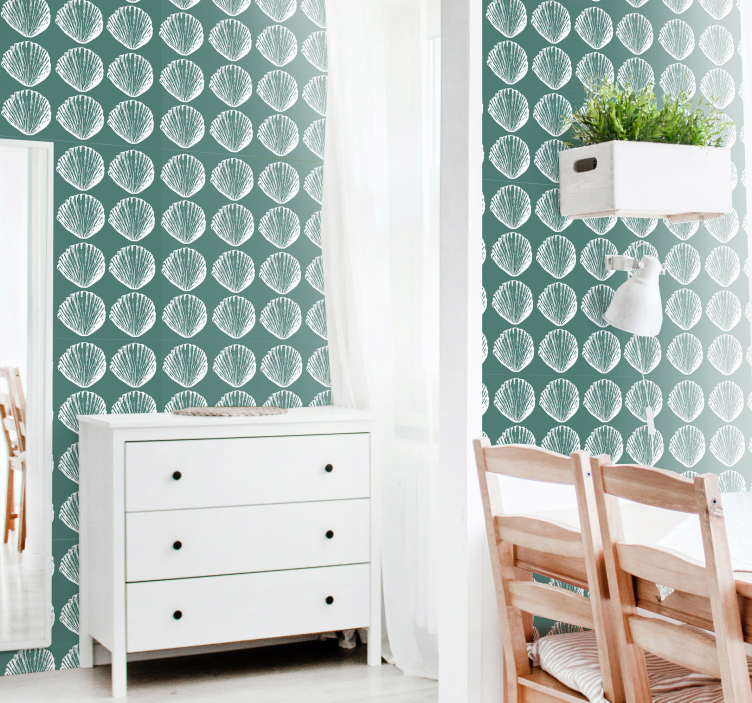 Retro Seashell Pattern Shell Wallpaper - TenStickers