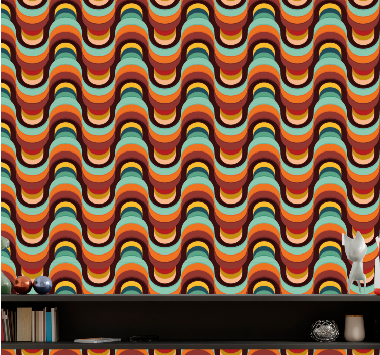 Retro Wavy Pattern wallpaper geometric - TenStickers
