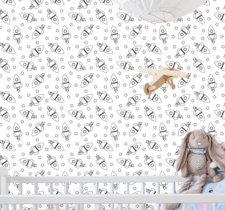 Rocket Pattern nursery room wallpaper - TenStickers