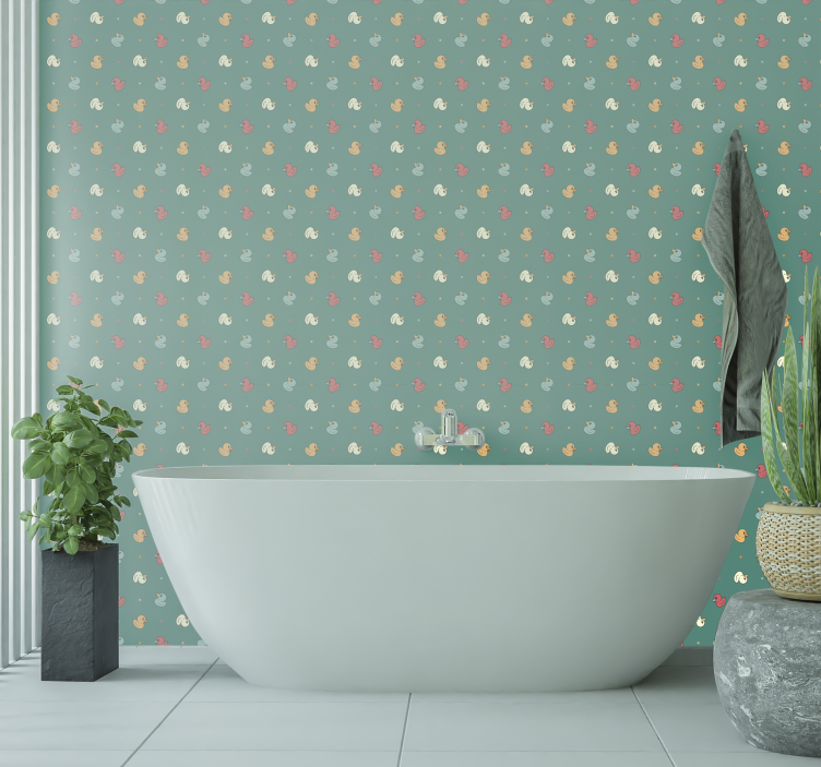 Rubber Duck Pattern bathroom wallpaper - TenStickers