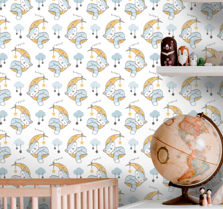 Sleepy Kittens Dreams nursery room wallpaper - TenStickers