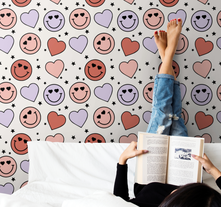 Smiley heart motif wallpaper teenage bedroom - TenStickers