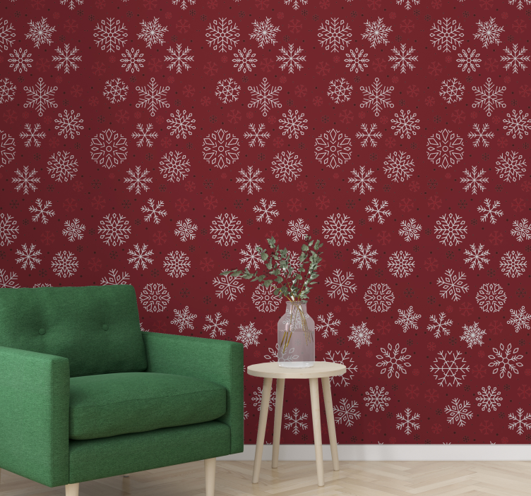 Snowflakes on red background wallpaper - TenStickers