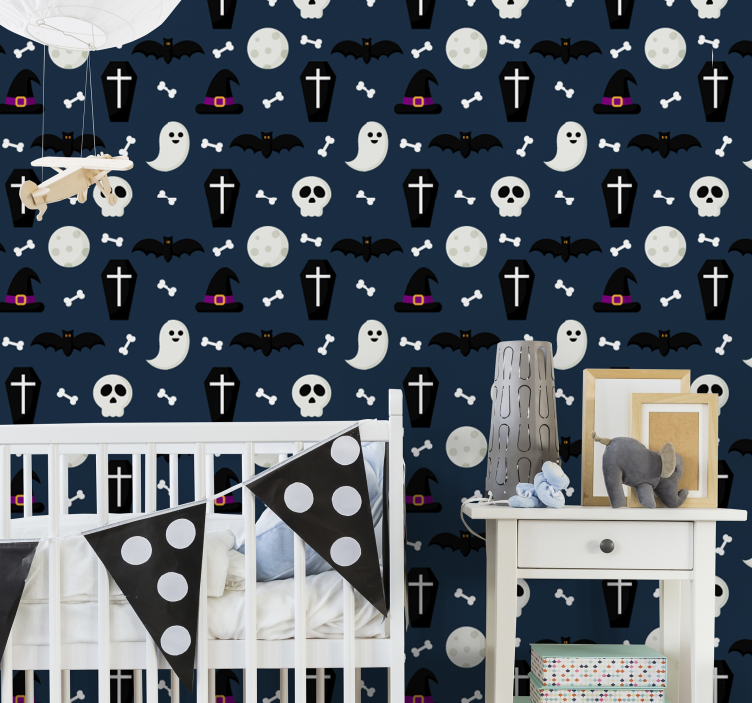 Spooky black elements cute halloween wallpaper - TenStickers