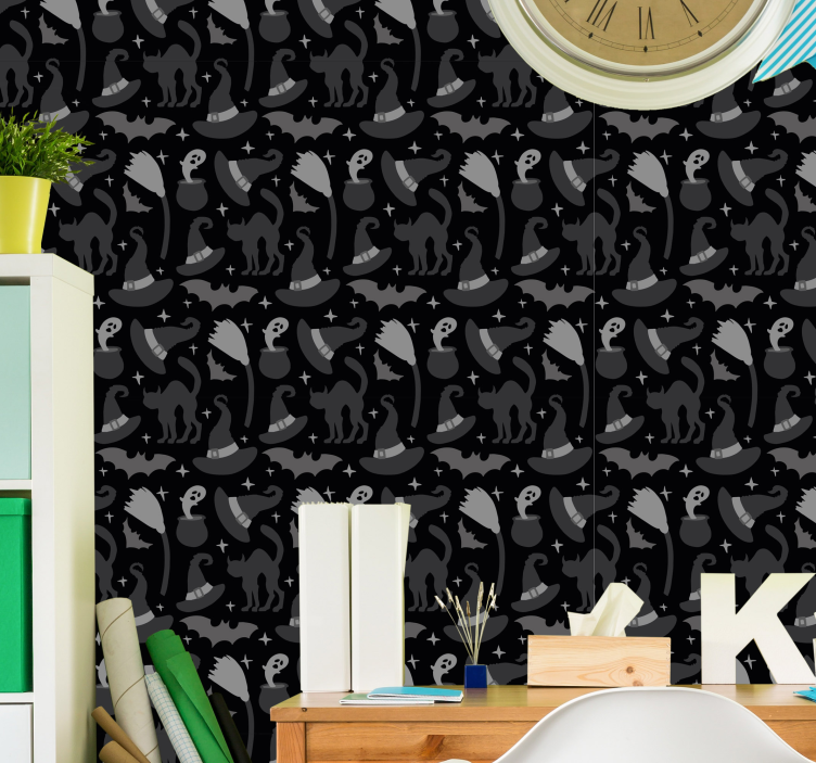 Witches‘ hats and ghosts cute halloween wallpaper - TenStickers
