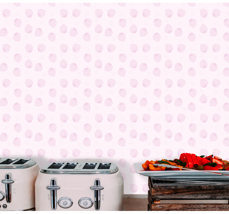 Strawberries pattern on pink kitchen wallpaper - TenStickers
