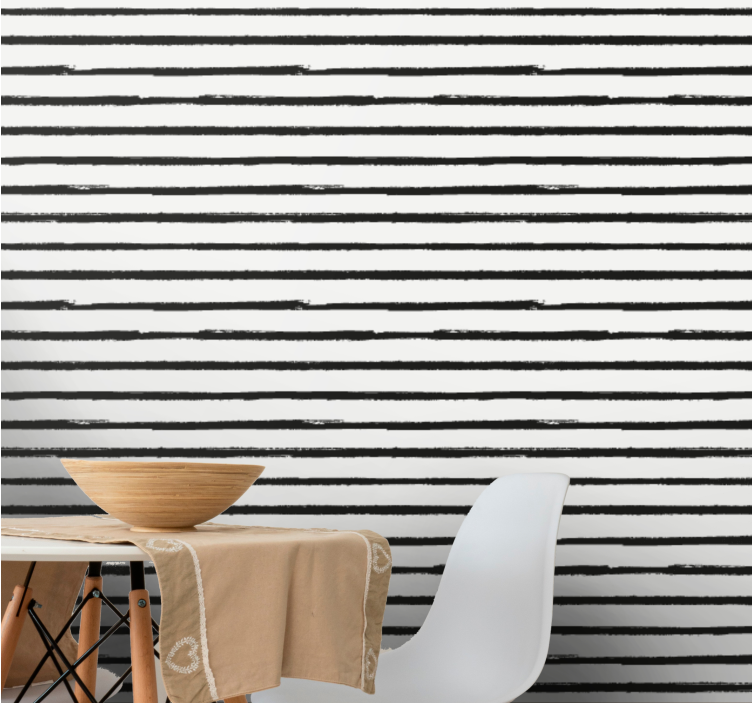 Stylish black and white pattern wallpaper horizontal stripes - TenStickers