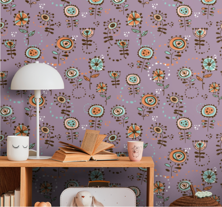 Swedish pink floral pattern children wallpaper - TenStickers
