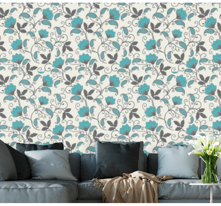 Teal lotus flower wallpaper - TenStickers