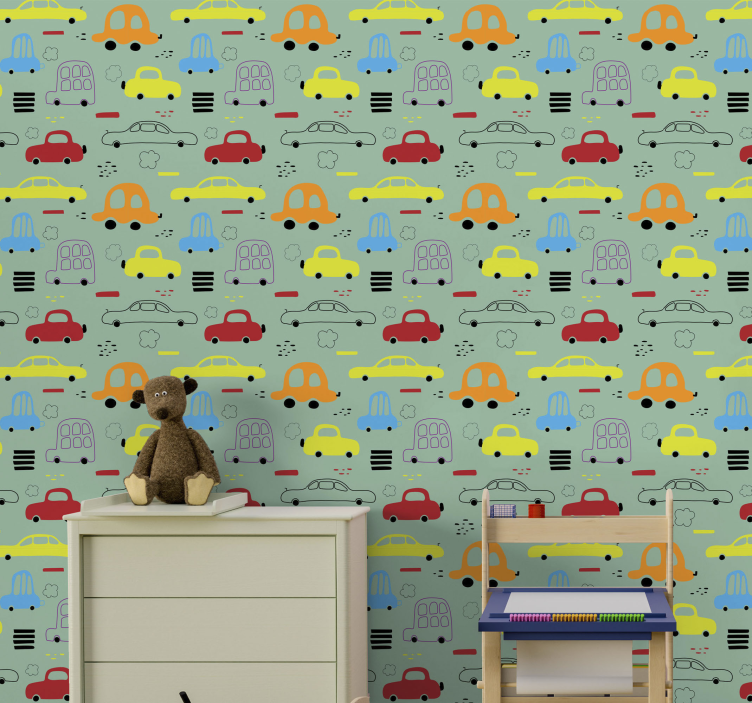 Toy Car Pattern wallpaper childrens room - TenStickers