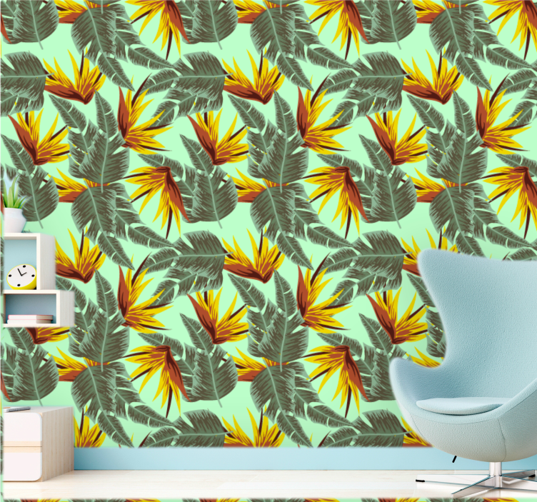 Tropical Foliage Burst nature wallpaper - TenStickers