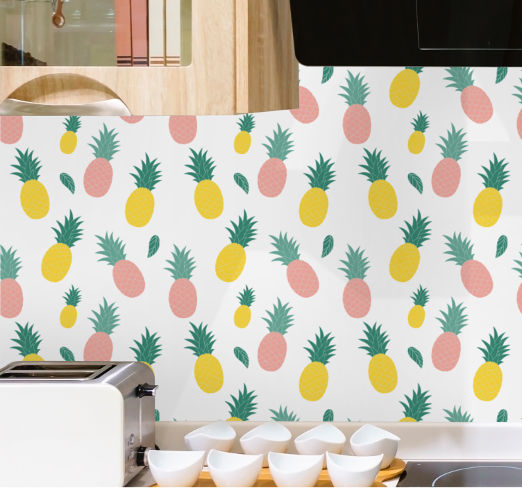 Tropical pineapple pattern kitchen wallpaper - TenStickers