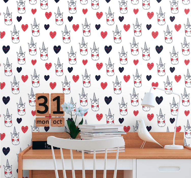 Unicorn Heart Pattern art wallpaper - TenStickers