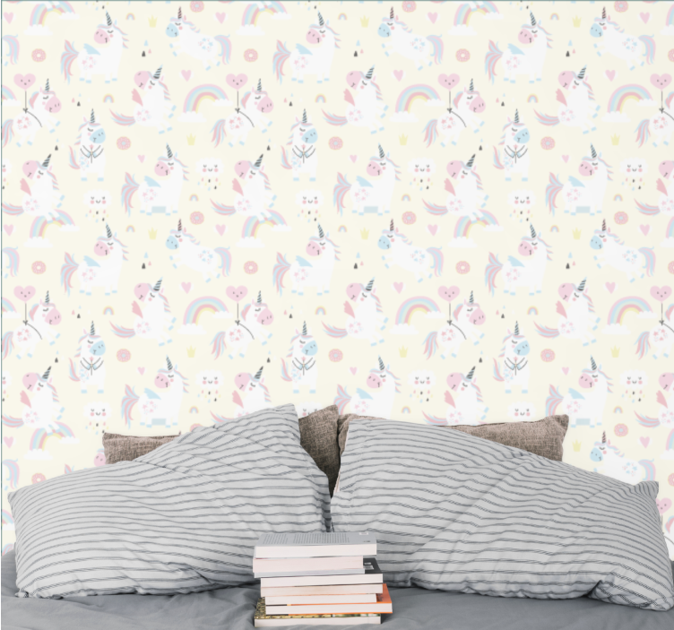 Unicorns and Rainbows nursery room wallpaper - TenStickers