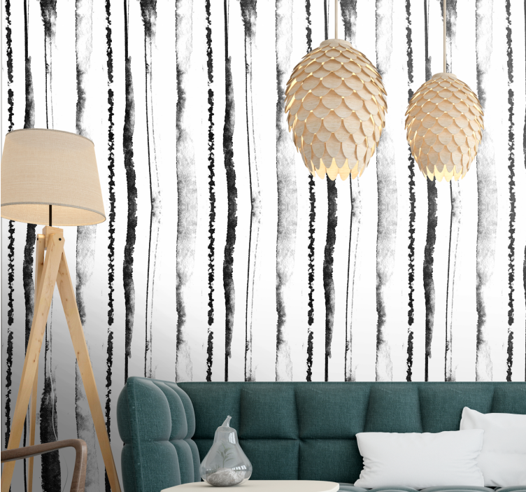 Organic black and white pattern wallpaper vertically striped - TenStickers