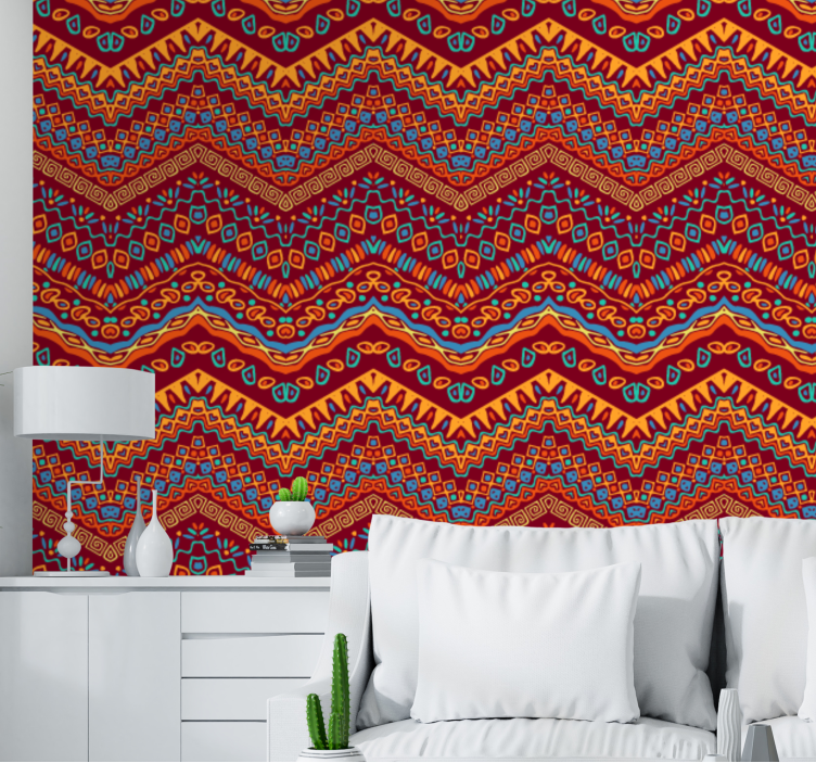 Vibrant geometric pattern living area wallpaper - TenStickers