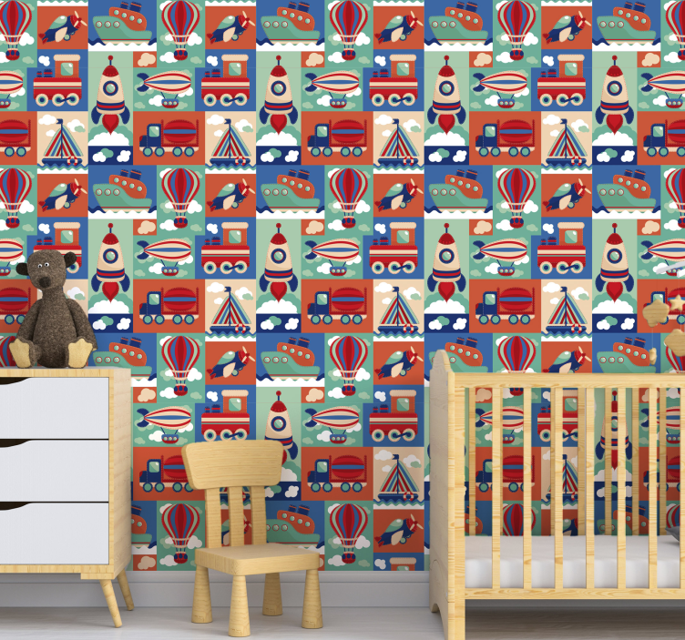 Vibrant Transport Patterns nursery room wallpaper - TenStickers