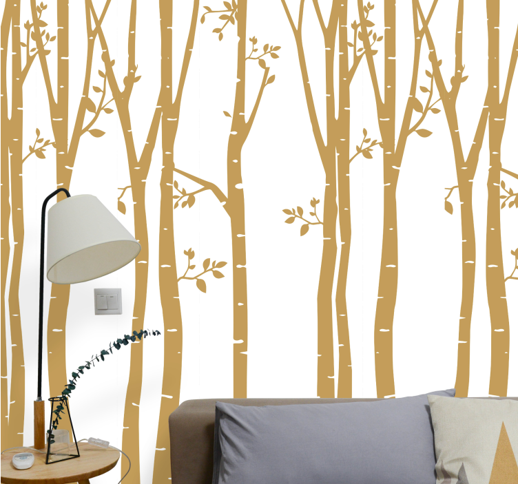 Wallpaper of a tree with elegant golden silhouettes - TenStickers