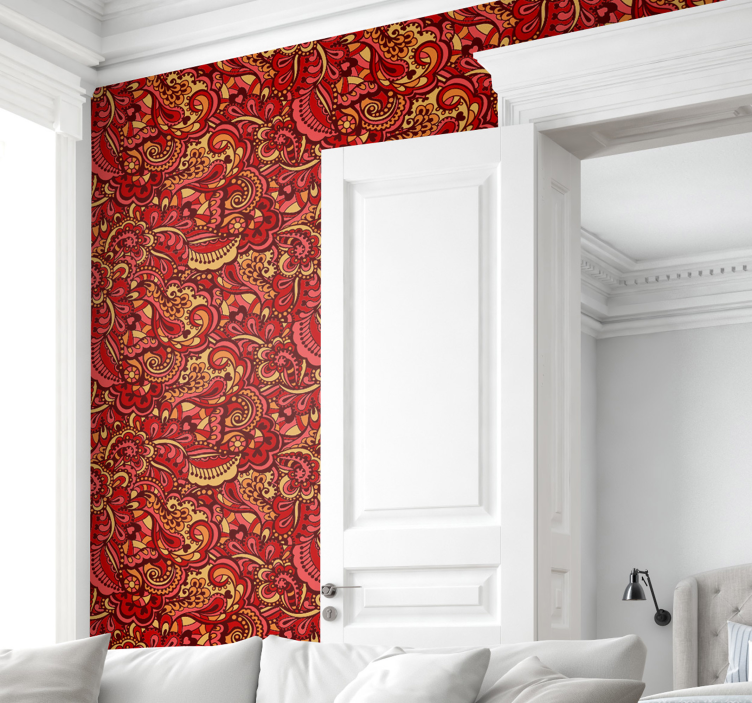Living room rallpaper red ornamental shapes - TenStickers