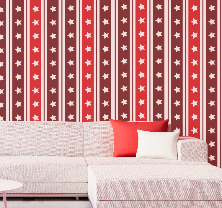 White and red stars stripes vertical wallpaper - TenStickers