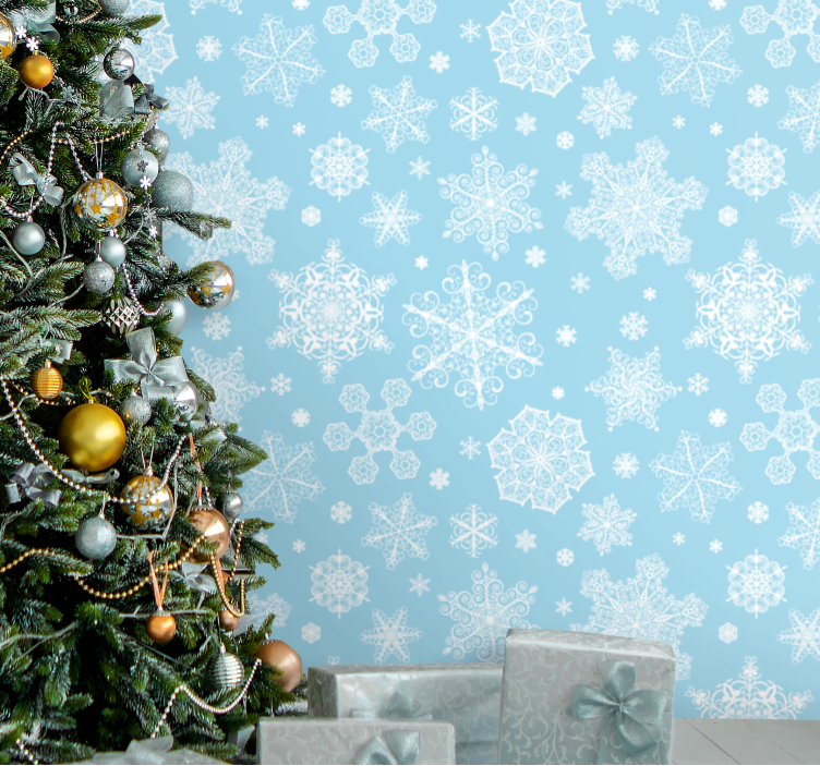 White snowflakes on blue Christmas wallpaper - TenStickers