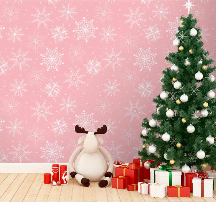 Snowflakes on pink background  Xmas wallpaper - TenStickers