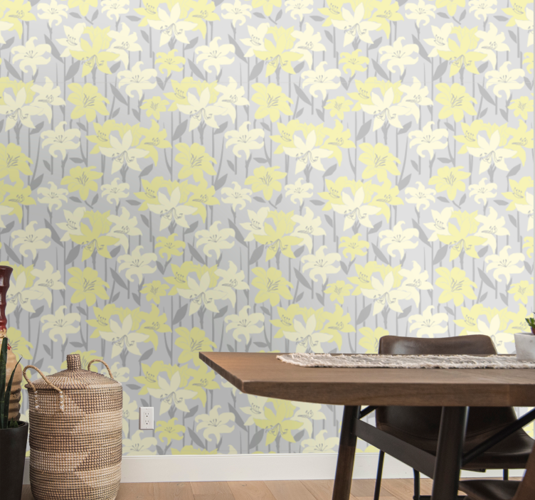 Yellow flowers on a grey background Wallpaper - TenStickers