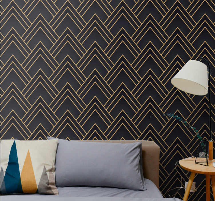 Zigzag golden pattern wallpaper geometric - TenStickers
